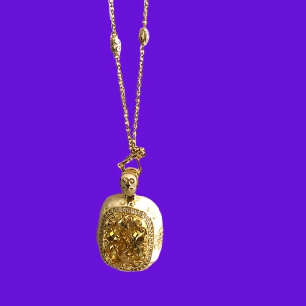 NWB NWT Lauren Adams Necklace Long Pendant Cream Enamel Gold CZ Vintage Elegant - Picture 12 of 13